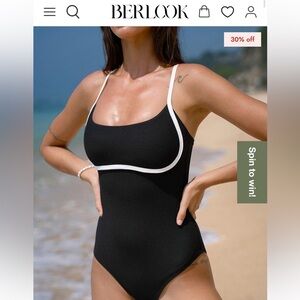 Berlook One-Piece Swimsuit with White Trim, ribbed